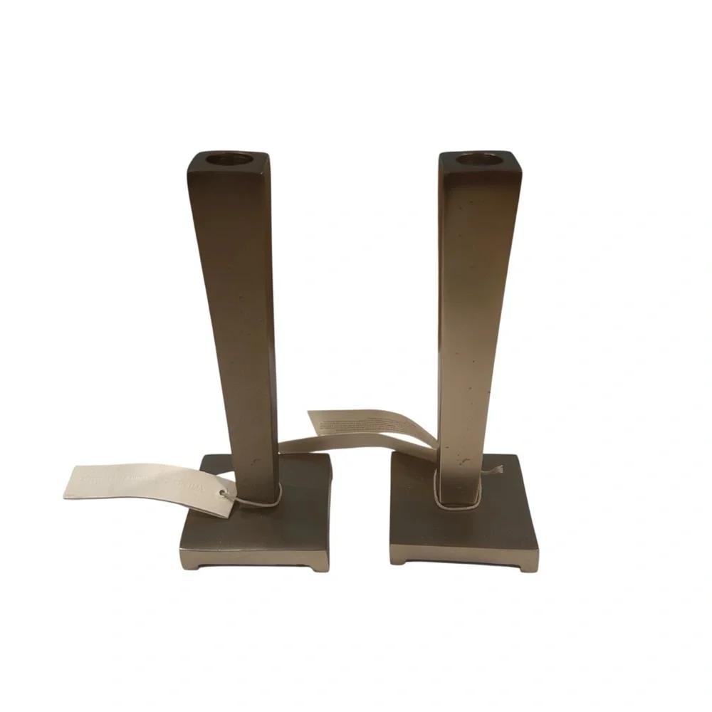 La linge metal pewter candlestick holders 2 New crate and barrel holiday formal